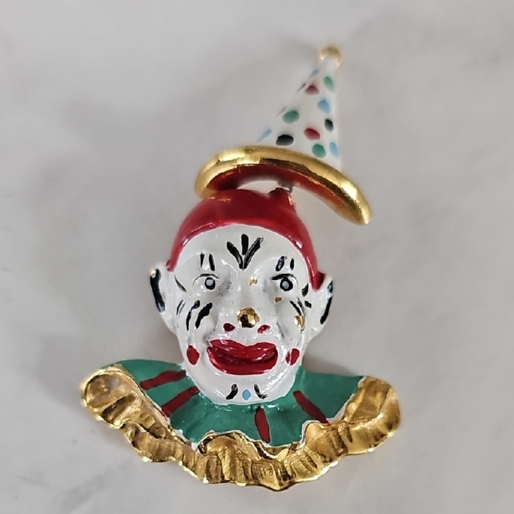 Antique Clown Brooch/Hatpin with Gold Accents and Springy Hat